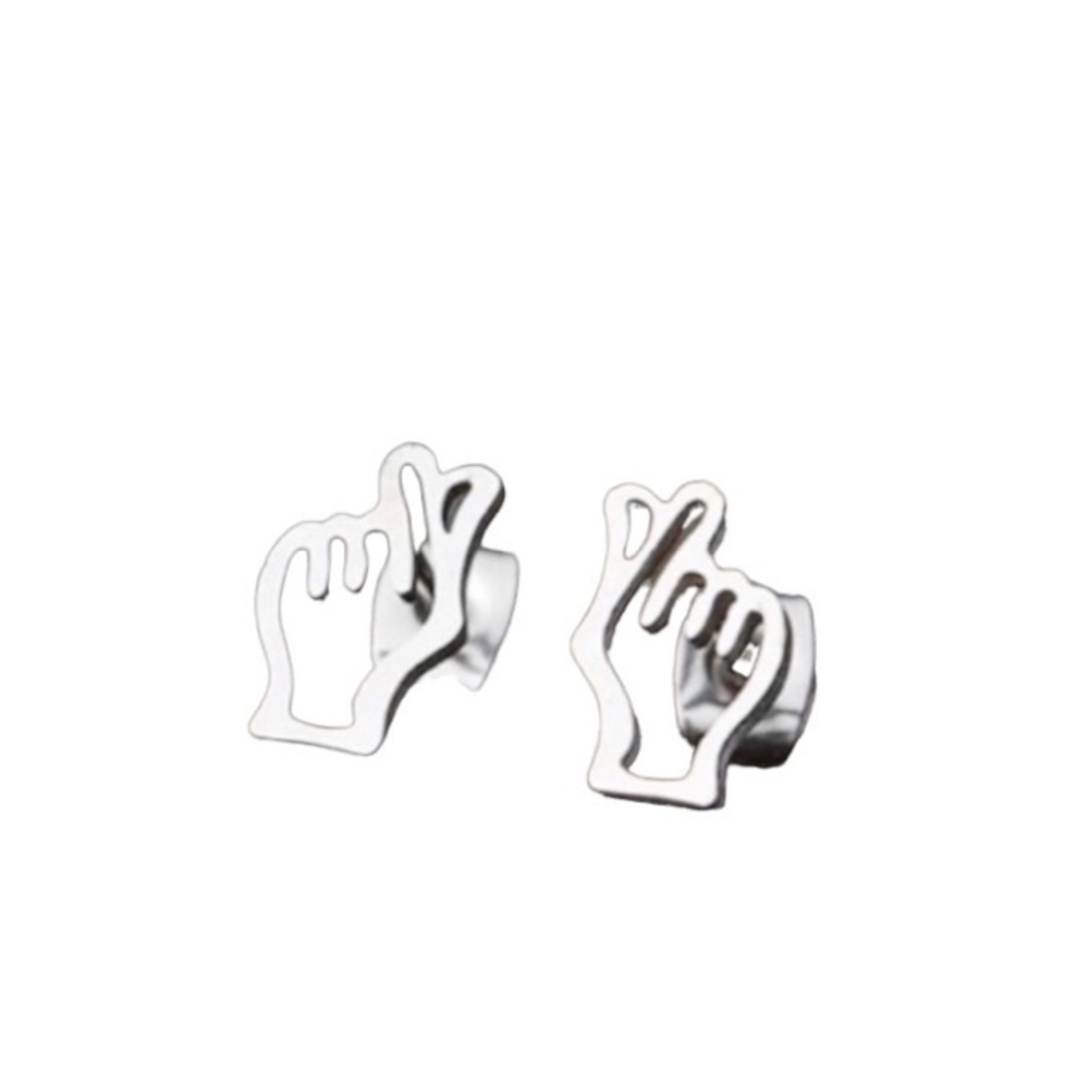 Heart Hand Earrings Stainless Steel Set of 2 Silver and Gold